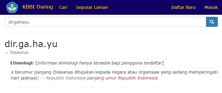 Entri dirgahayu pada KBBI